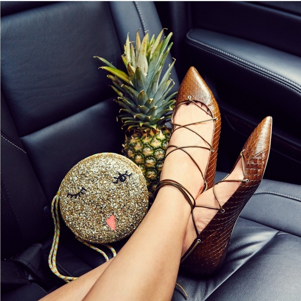Jcrew snake skin emboss point toe brown flats NEW